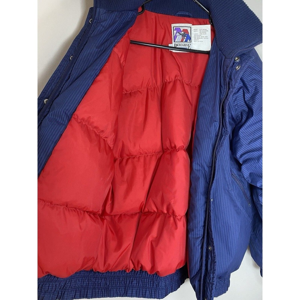 Peregrine Mayday Vintage Blue Pinstripe Goose Down Puffer Jacket Mens Medium - Picture 7 of 10